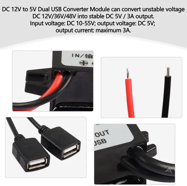 Alt view image 3 of 7 - 12V to 5V USB Converter DC Buck Module | 12V 36V 48V Step-Down Convert to 5V Dual USB Female 10-55V to 5V 3A 15W Adapter DC to DC Regulator Car Power Converter