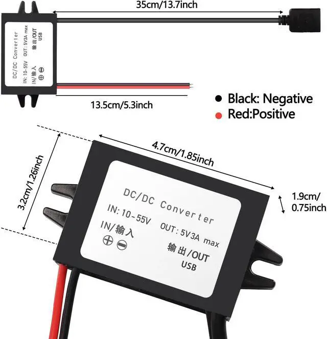 Alt view image 5 of 7 - 12V to 5V USB Converter DC Buck Module | 12V 36V 48V Step-Down Convert to 5V Dual USB Female 10-55V to 5V 3A 15W Adapter DC to DC Regulator Car Power Converter