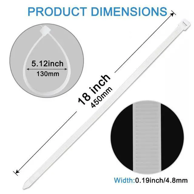 Alt view image 2 of 6 - 400 Pack 18 inch Cable Zip Ties Heavy Duty, Durable Outdoor Cable Ties, Self Locking Nylon Wire Ties with 50 Pounds Strength, UV Resistant, Ideal for Home Fence, Green Plants White