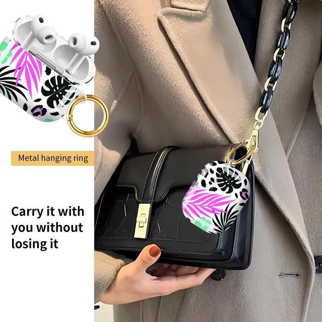 Alt view image 2 of 6 - Compatible with AirPod Pro 3 Case, Cute Hard TPU Protective Cover with Keychain, Shockproof Design Case for Women & Girls,Tropical Leaf Wild Leopard