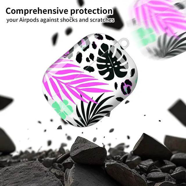 Alt view image 4 of 6 - Compatible with AirPod Pro 3 Case, Cute Hard TPU Protective Cover with Keychain, Shockproof Design Case for Women & Girls,Tropical Leaf Wild Leopard