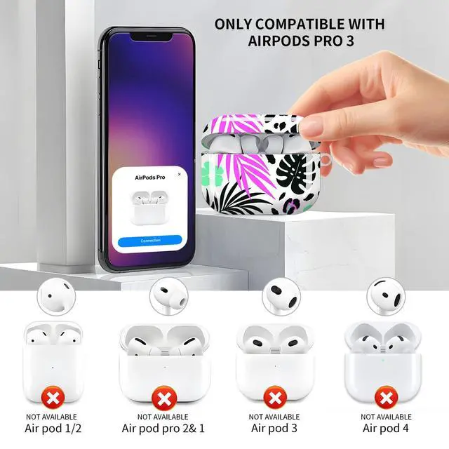 Alt view image 3 of 6 - Compatible with AirPod Pro 3 Case, Cute Hard TPU Protective Cover with Keychain, Shockproof Design Case for Women & Girls,Tropical Leaf Wild Leopard