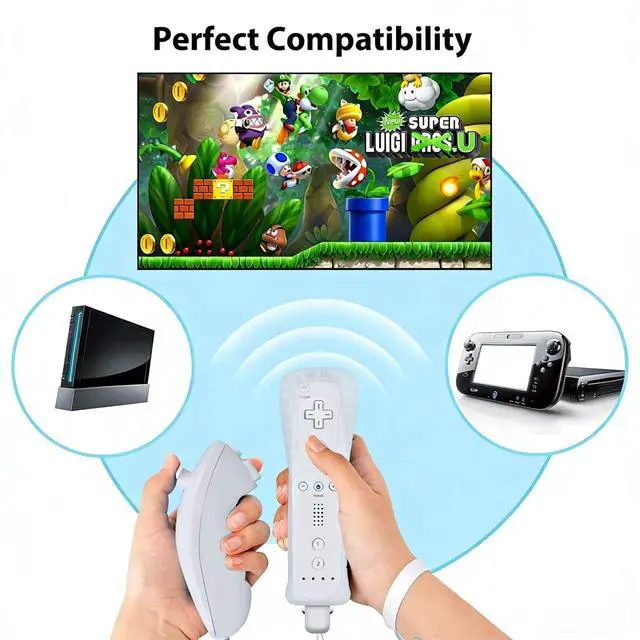 Alt view image 3 of 7 - Replacement Remote Control For Wii & Wii U, with Silicon Case and Nunchuck | White, Built-in 2 in 1 Motion Plus