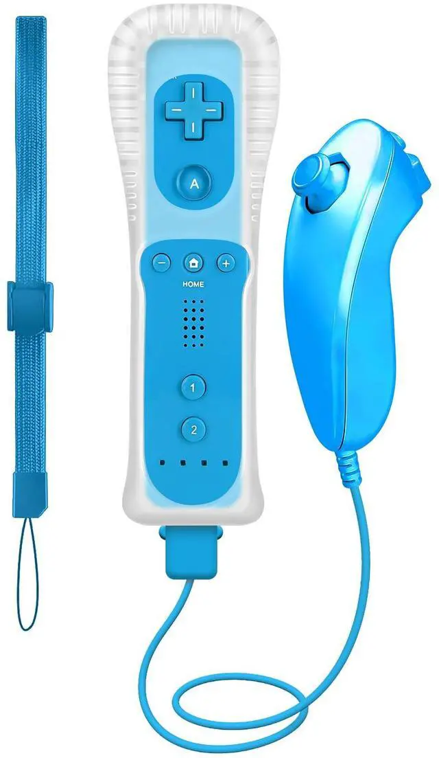 Main image of Replacement Remote Control For Wii &Wii U, with Nunchuck and Silicon Case | Blue, Built-in 2 in 1 Motion Plus