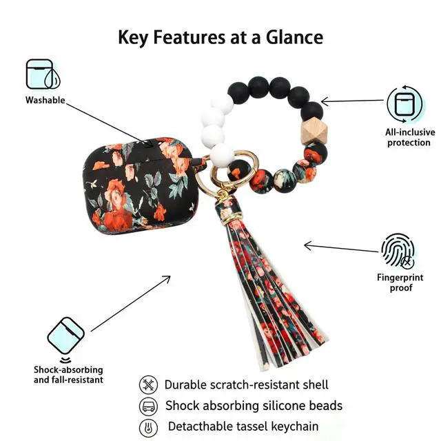 Alt view image 2 of 7 - AirPods Pro 3 Case (2025), Shockproof Soft Silicone Case Cover Compatible with Apple Airpods Pro3 Case, Cute Skin Cover with Bracelet Lanyard and Keychain for Men and Women (Vintage Rose)