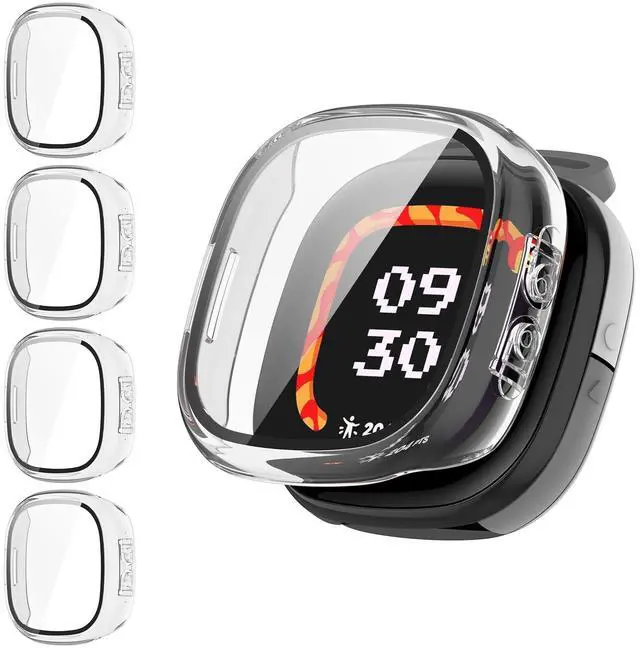 Main image of 4 Pack Hard PC Screen Protector Case for Fitbit Ace LTE with Tempered Glass, High Sensitivity Anti-Fall Cover Bumper for Google Fitbit Ace LTE