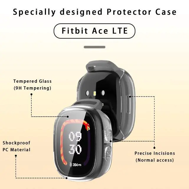 Alt view image 3 of 7 - 4 Pack Hard PC Screen Protector Case for Fitbit Ace LTE with Tempered Glass, High Sensitivity Anti-Fall Cover Bumper for Google Fitbit Ace LTE