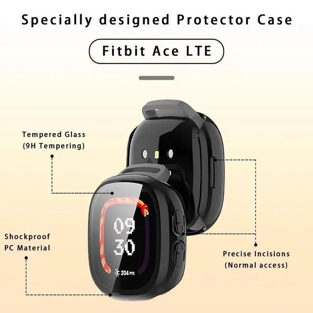 Alt view image 3 of 7 - 4 Pack Hard PC Screen Protector Case for Fitbit Ace LTE with Tempered Glass, High Sensitivity Anti-Fall Cover Bumper for Google Fitbit Ace LTE