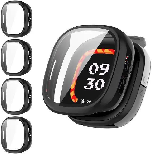 Main image of 4 Pack Hard PC Screen Protector Case for Fitbit Ace LTE with Tempered Glass, High Sensitivity Anti-Fall Cover Bumper for Google Fitbit Ace LTE