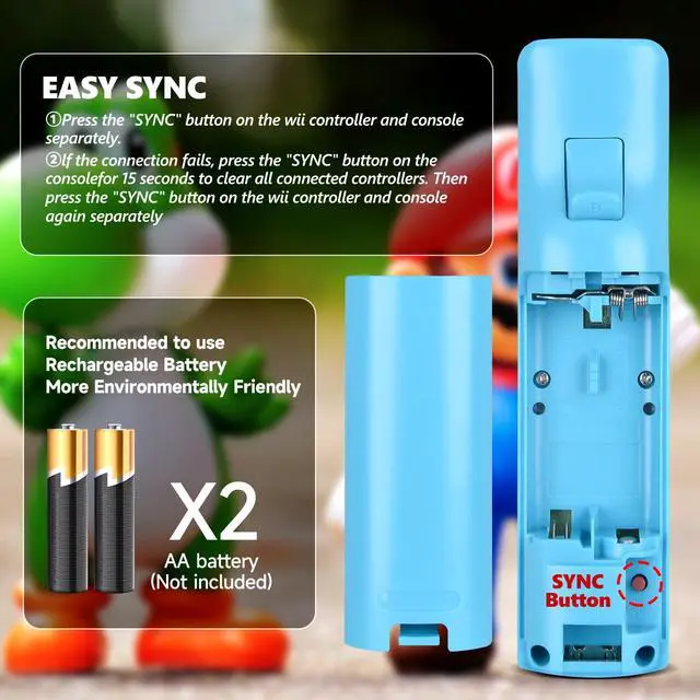 Alt view image 6 of 7 - Replacement Remote Control For Wii &Wii U, with Nunchuck and Silicon Case | Blue, Built-in 2 in 1 Motion Plus