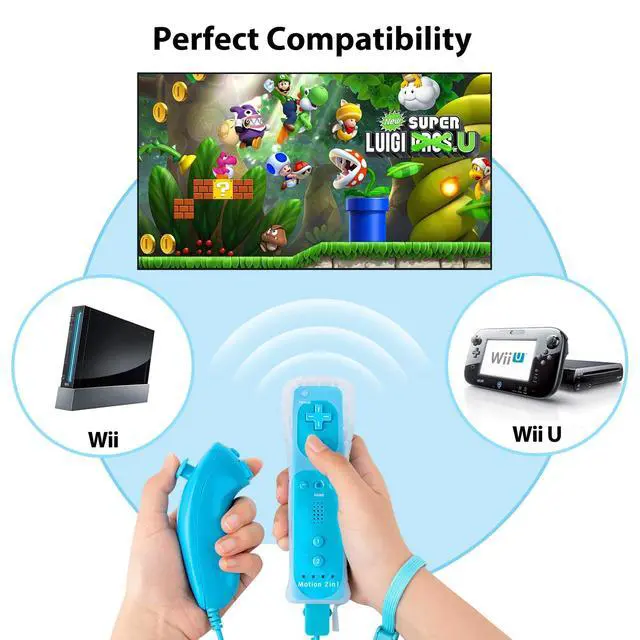 Alt view image 3 of 7 - Replacement Remote Control For Wii &Wii U, with Nunchuck and Silicon Case | Blue, Built-in 2 in 1 Motion Plus