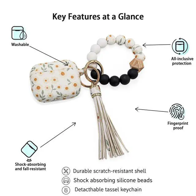 Alt view image 2 of 7 - AirPods Pro 3 Case (2025), Shockproof Soft Silicone Case Cover Compatible with Apple Airpods Pro3 Case, Cute Skin Cover with Bracelet Lanyard and Keychain for Men and Women (Small Flowers)
