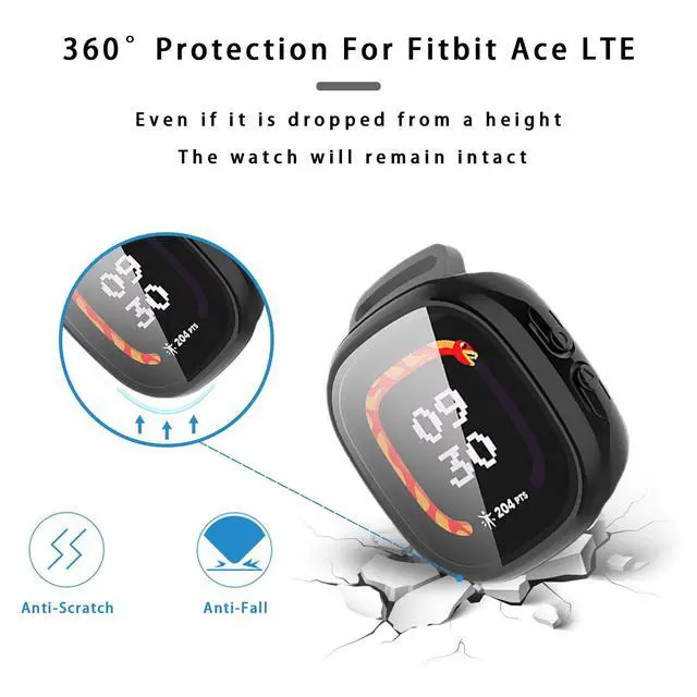Alt view image 5 of 7 - 4 Pack Hard PC Screen Protector Case for Fitbit Ace LTE with Tempered Glass, High Sensitivity Anti-Fall Cover Bumper for Google Fitbit Ace LTE