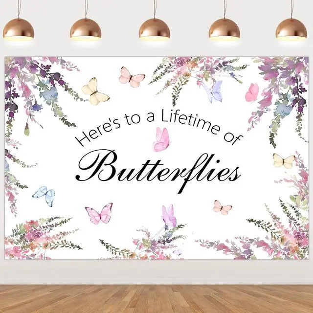 Main image of Butterfly Bridal Shower Backdrop Banner 7 * 5ft of Butterflies Backdrop Butterfly Bride Shower Decorations Butterfly Floral Bridal Shower Banner for Bachelorette Wedding Engagement