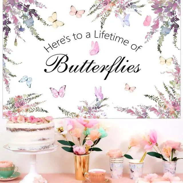 Alt view image 2 of 6 - Butterfly Bridal Shower Backdrop Banner 7 * 5ft of Butterflies Backdrop Butterfly Bride Shower Decorations Butterfly Floral Bridal Shower Banner for Bachelorette Wedding Engagement