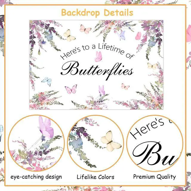 Alt view image 5 of 6 - Butterfly Bridal Shower Backdrop Banner 7 * 5ft of Butterflies Backdrop Butterfly Bride Shower Decorations Butterfly Floral Bridal Shower Banner for Bachelorette Wedding Engagement