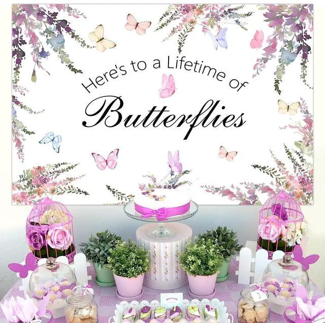 Alt view image 4 of 6 - Butterfly Bridal Shower Backdrop Banner 7 * 5ft of Butterflies Backdrop Butterfly Bride Shower Decorations Butterfly Floral Bridal Shower Banner for Bachelorette Wedding Engagement