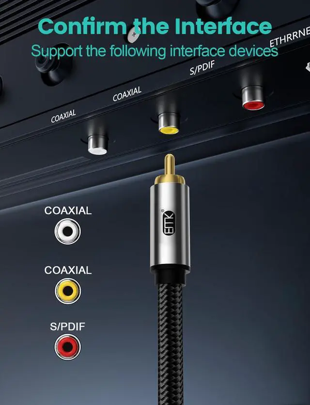 Alt view image 4 of 7 - 90 Degree Subwoofer Cable,RCA Male to Male Digital Coaxial Audio Cable for Television, DVD Player, Gaming Console, Projector, Speaker (90 Degree to Straight, 33FT/10M)