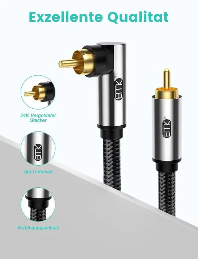 Alt view image 5 of 7 - 90 Degree Subwoofer Cable,RCA Male to Male Digital Coaxial Audio Cable for Television, DVD Player, Gaming Console, Projector, Speaker (90 Degree to Straight, 33FT/10M)