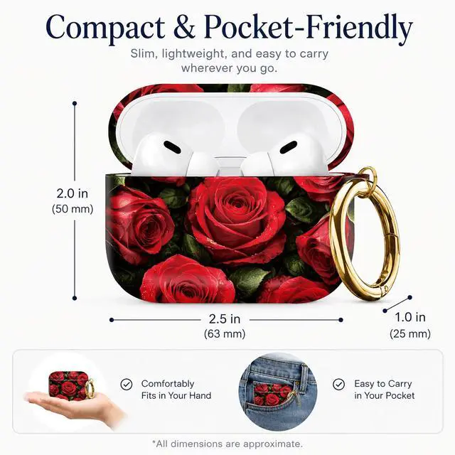 Alt view image 3 of 7 - Compatible with AirPod Pro 3 Case 2025,Shockproof Protective Cover with Keychain,Multi-Theme Graphic Design Shell for Men Women,Ideal for Gym&Travel(Red Roses with Dew Drops)
