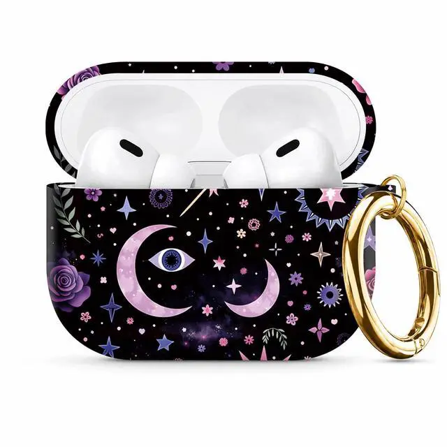 Main image of Compatible with AirPod Pro 3 Case 2025,Shockproof Protective Cover with Keychain,Multi-Theme Graphic Design Shell for Men Women,Ideal for Gym&Travel(Mystic Stars Roses Moons Eyes Feathers)