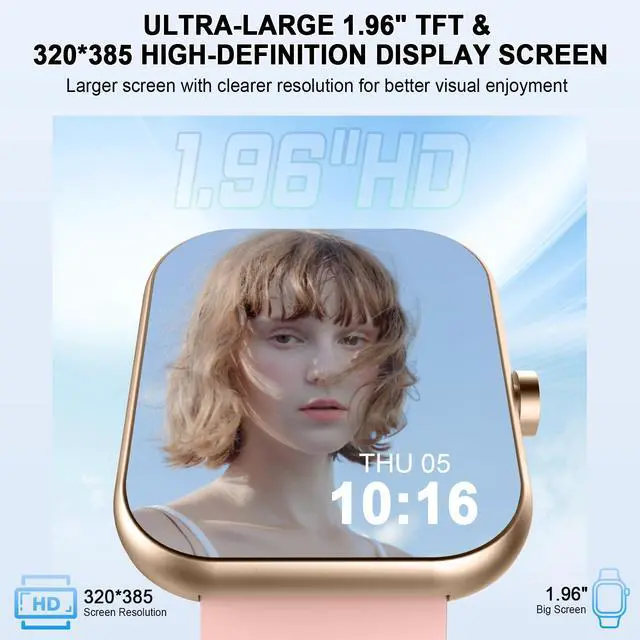 Alt view image 3 of 6 - Smart Watch for Women (Answer/Make Call), 1.96"HD Smartwatch with Heart Rate/Sleep Monitor/Pedometer, 113+ Sports Modes, 2026 New Fitness Watch IP68 Waterproof, Activity Tracker for Android iOS-Pink