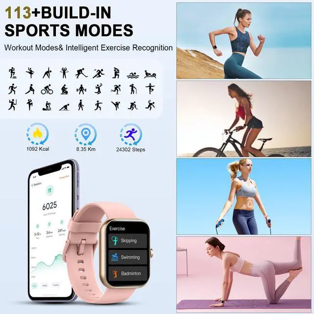 Alt view image 4 of 6 - Smart Watch for Women (Answer/Make Call), 1.96"HD Smartwatch with Heart Rate/Sleep Monitor/Pedometer, 113+ Sports Modes, 2026 New Fitness Watch IP68 Waterproof, Activity Tracker for Android iOS-Pink