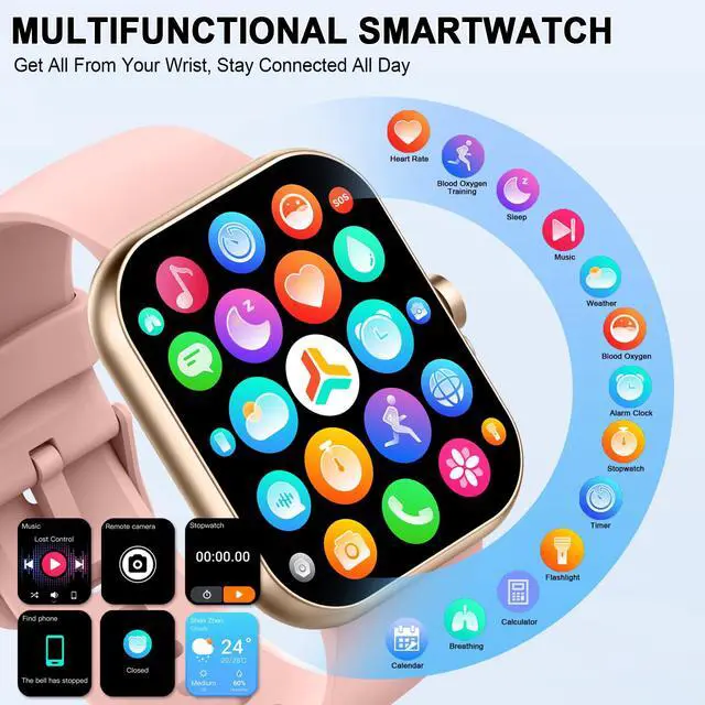 Alt view image 5 of 6 - Smart Watch for Women (Answer/Make Call), 1.96"HD Smartwatch with Heart Rate/Sleep Monitor/Pedometer, 113+ Sports Modes, 2026 New Fitness Watch IP68 Waterproof, Activity Tracker for Android iOS-Pink