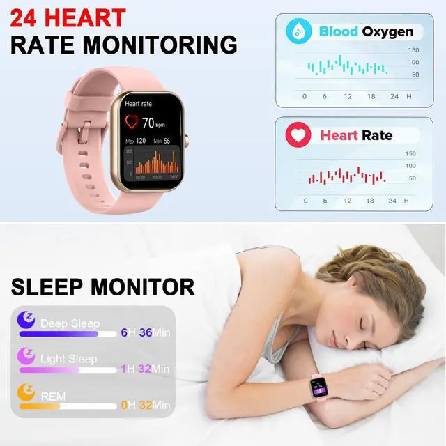 Alt view image 6 of 6 - Smart Watch for Women (Answer/Make Call), 1.96"HD Smartwatch with Heart Rate/Sleep Monitor/Pedometer, 113+ Sports Modes, 2026 New Fitness Watch IP68 Waterproof, Activity Tracker for Android iOS-Pink