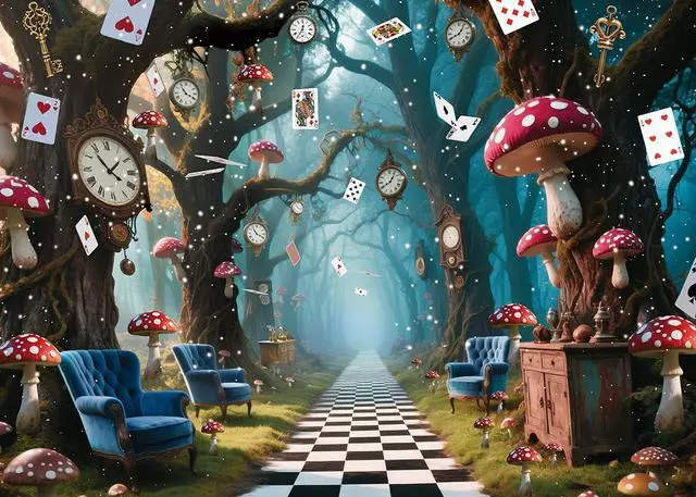 Alt view image 2 of 7 - Halloween Enchanted Forest Backdrop Wonderland Tea Party Checkerboard Mushroom Photography Background Kids Birthday Baby Shower Halloween Family Party Banner Decorations 8x6FT
