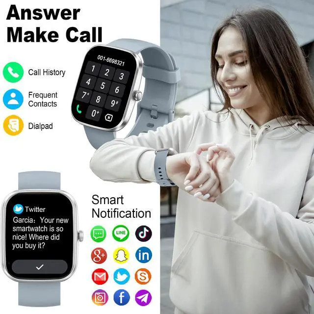 Alt view image 2 of 6 - Smart Watch(Answer/Make Call), 1.91"HD Smartwatch for Men Women with Heart Rate/Sleep Monitor/Pedometer/Calories, 113+ Sports Fitness Watch Tracker, IP68 Waterproof Step Counter for Android iOS-Gray