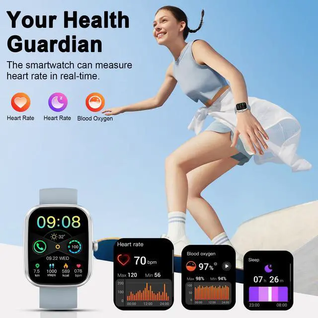 Alt view image 5 of 6 - Smart Watch(Answer/Make Call), 1.91"HD Smartwatch for Men Women with Heart Rate/Sleep Monitor/Pedometer/Calories, 113+ Sports Fitness Watch Tracker, IP68 Waterproof Step Counter for Android iOS-Gray