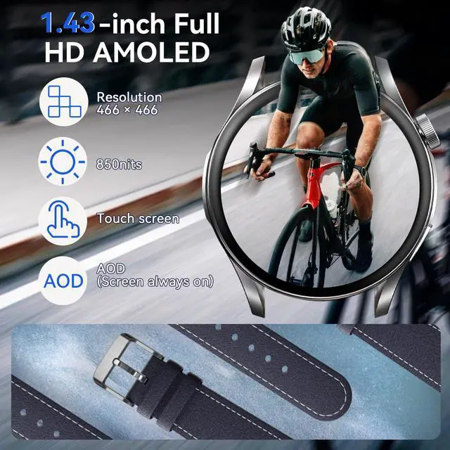 Alt view image 2 of 7 - Smart Watch (Answer/Make Calls), 1.43" FHD AMOLED Screen Smartwatch for Men Women 100+ Sport Modes Fitness Watchs with Blood Oxygen/Sleep/Heart Rate Monitor, Smartwatch for Android & iPhone