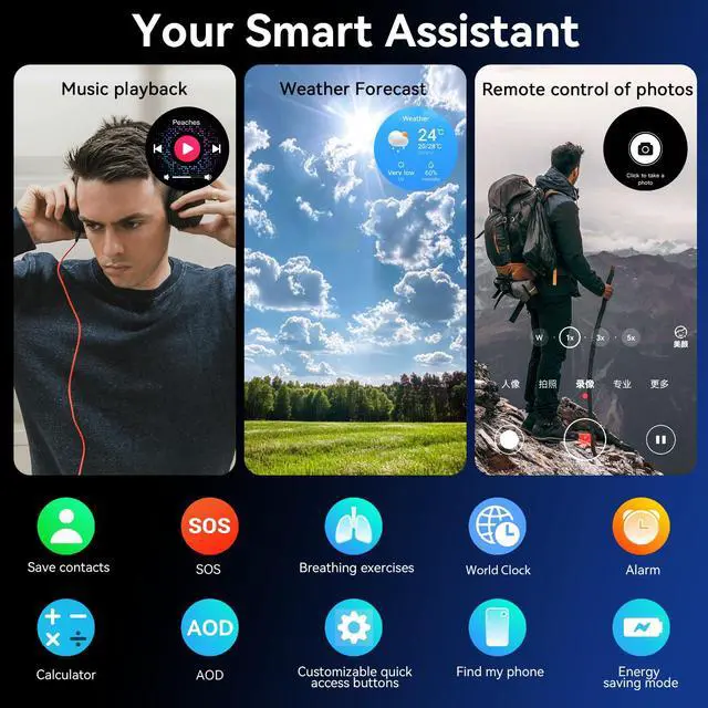 Alt view image 3 of 7 - Smart Watch (Answer/Make Calls), 1.43" FHD AMOLED Screen Smartwatch for Men Women 100+ Sport Modes Fitness Watchs with Blood Oxygen/Sleep/Heart Rate Monitor, Smartwatch for Android & iPhone