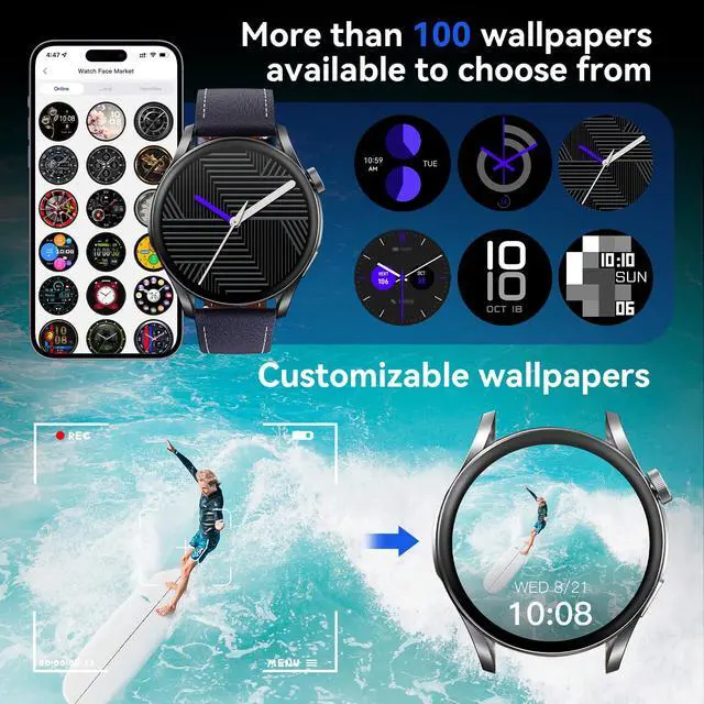 Alt view image 7 of 7 - Smart Watch (Answer/Make Calls), 1.43" FHD AMOLED Screen Smartwatch for Men Women 100+ Sport Modes Fitness Watchs with Blood Oxygen/Sleep/Heart Rate Monitor, Smartwatch for Android & iPhone