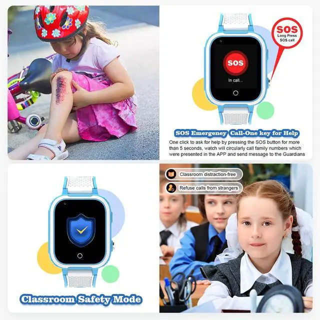 Alt view image 6 of 6 - 4G Smart Watch Phone for Kids with GPS Tracker, Blue | 1.83" Large Touch Screen, WiFi, Call, Voice Video Chat, Whatsapp, SOS, Bluetooth, Alarm, Pedometer, Music, Age 4-15
