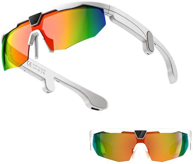 Main image of AI Smart Glasses with 8MP Camera 6-Axis EIS Stabilization, ChatGPT Voice Assistant, IP66 Waterproof 4K Sports Sunglasses, Dual-Mic ENC Noise Cancelling, Type-C Convenient Charging Port (White)
