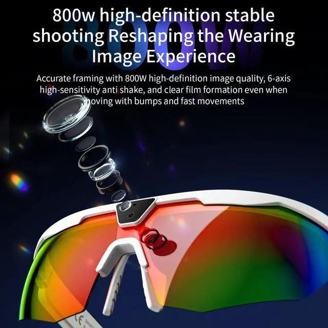 Alt view image 2 of 7 - AI Smart Glasses with 8MP Camera 6-Axis EIS Stabilization, ChatGPT Voice Assistant, IP66 Waterproof 4K Sports Sunglasses, Dual-Mic ENC Noise Cancelling, Type-C Convenient Charging Port (White)
