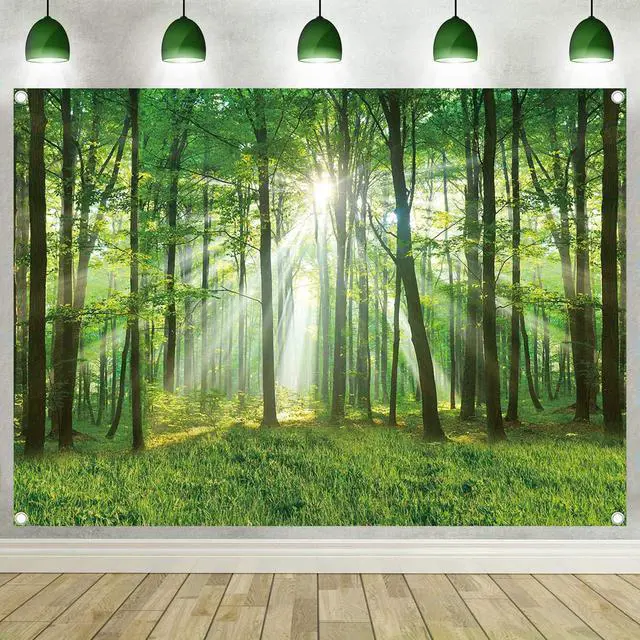 Alt view image 2 of 7 - Spring Forest Nature Backdrop Green Forest Trees Photography Background Spring Camping Outdoor Landscape Scenery Party Decorations Banner Booth Props (8x6FT(94 x 70 inch))