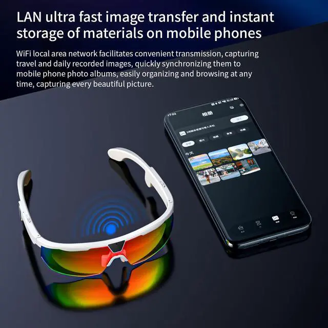 Alt view image 3 of 7 - AI Smart Glasses with 8MP Camera 6-Axis EIS Stabilization, ChatGPT Voice Assistant, IP66 Waterproof 4K Sports Sunglasses, Dual-Mic ENC Noise Cancelling, Type-C Convenient Charging Port (White)