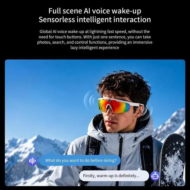 Alt view image 5 of 7 - AI Smart Glasses with 8MP Camera 6-Axis EIS Stabilization, ChatGPT Voice Assistant, IP66 Waterproof 4K Sports Sunglasses, Dual-Mic ENC Noise Cancelling, Type-C Convenient Charging Port (White)