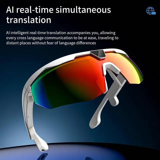 Alt view image 6 of 7 - AI Smart Glasses with 8MP Camera 6-Axis EIS Stabilization, ChatGPT Voice Assistant, IP66 Waterproof 4K Sports Sunglasses, Dual-Mic ENC Noise Cancelling, Type-C Convenient Charging Port (White)