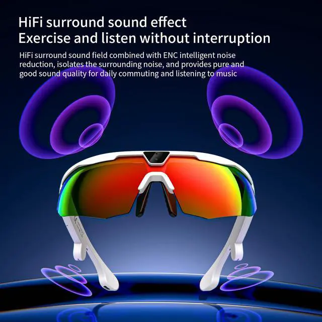 Alt view image 7 of 7 - AI Smart Glasses with 8MP Camera 6-Axis EIS Stabilization, ChatGPT Voice Assistant, IP66 Waterproof 4K Sports Sunglasses, Dual-Mic ENC Noise Cancelling, Type-C Convenient Charging Port (White)