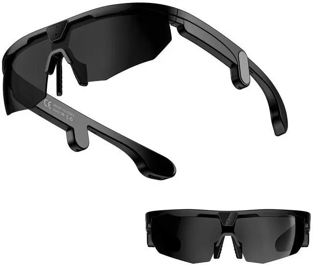 Main image of AI Smart Glasses with 8MP Camera 6-Axis EIS Stabilization, ChatGPT Voice Assistant, IP66 Waterproof 4K Sports Sunglasses, Dual-Mic ENC Noise Cancelling, Type-C Convenient Charging Port (Black)