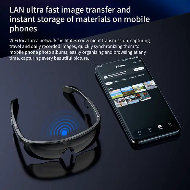 Alt view image 3 of 7 - AI Smart Glasses with 8MP Camera 6-Axis EIS Stabilization, ChatGPT Voice Assistant, IP66 Waterproof 4K Sports Sunglasses, Dual-Mic ENC Noise Cancelling, Type-C Convenient Charging Port (Black)