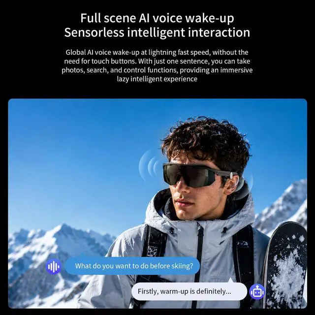 Alt view image 4 of 7 - AI Smart Glasses with 8MP Camera 6-Axis EIS Stabilization, ChatGPT Voice Assistant, IP66 Waterproof 4K Sports Sunglasses, Dual-Mic ENC Noise Cancelling, Type-C Convenient Charging Port (Black)
