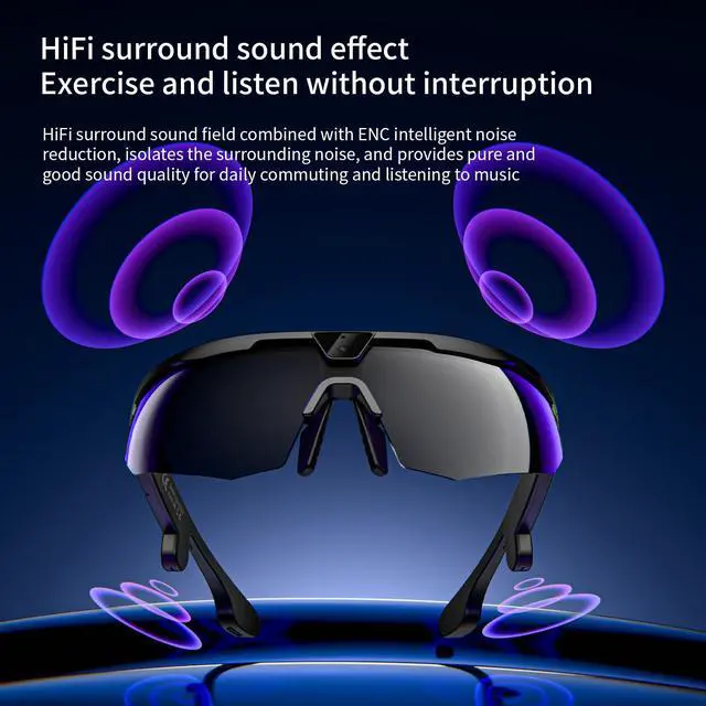 Alt view image 6 of 7 - AI Smart Glasses with 8MP Camera 6-Axis EIS Stabilization, ChatGPT Voice Assistant, IP66 Waterproof 4K Sports Sunglasses, Dual-Mic ENC Noise Cancelling, Type-C Convenient Charging Port (Black)