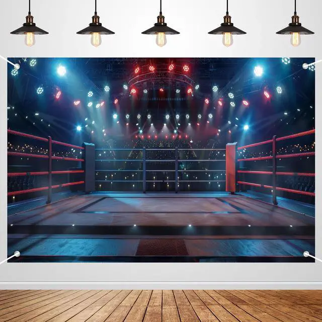 Main image of Boxing Ring Spotlight Photography Backdrop Banner - Dramatic Fight Night Scene Background for Studio, Party & Video Shoot 72x43 Inch
