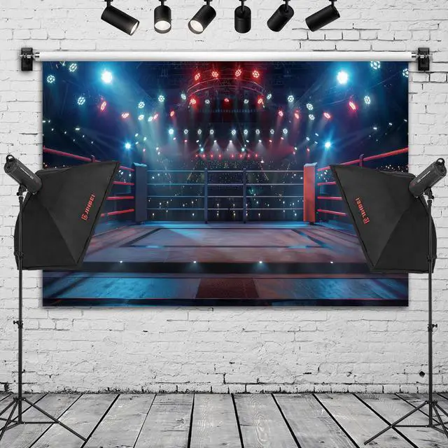 Alt view image 2 of 6 - Boxing Ring Spotlight Photography Backdrop Banner - Dramatic Fight Night Scene Background for Studio, Party & Video Shoot 72x43 Inch