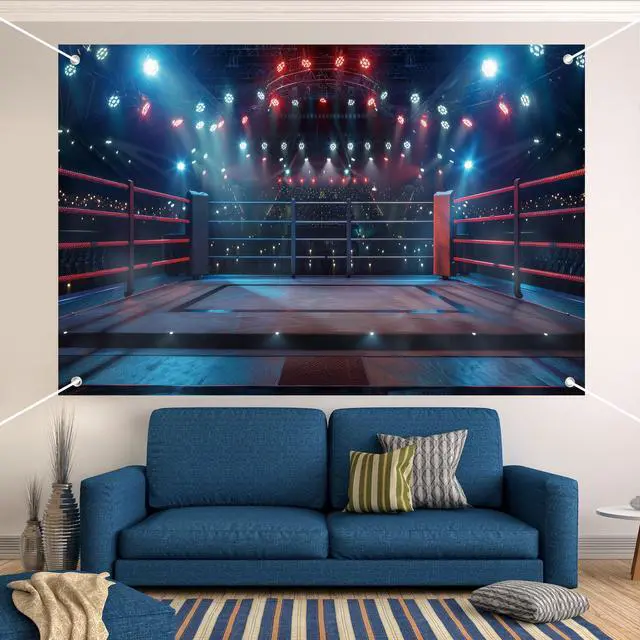Alt view image 4 of 6 - Boxing Ring Spotlight Photography Backdrop Banner - Dramatic Fight Night Scene Background for Studio, Party & Video Shoot 72x43 Inch